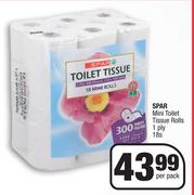 Spar Mini Toilet Tissue Rolls 1 Ply-18 Per Pack 