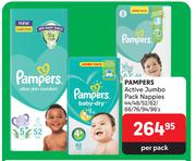 Pampers Active Jumbo Pack Nappies-44/48/52/62/66/76/94/96's Per Pack
