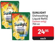 Sunlight Dishwashing Liquid Refill Lemon Only-750ml Each