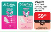 Stayfree Maxi Thick Sanitary Pads (All Variants)-4 x 10's