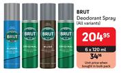 Brut Deodorant Spray (All Variants)-6 x 120ml