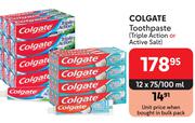 Colgate Toothpaste Triple Action Or Active Salt-12 x 75/100ml