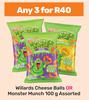 Willards Cheese Balls Or Monster Munch 100g Assorted-For Any 3