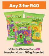 Willards Cheese Balls Or Monster Munch 100g Assorted-For Any 3