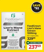 FoodGrown Lion's Mane Extract 1000mg-60 Capsules