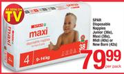 Spar Disposable Nappies Junior(36s), Maxi(38s), Midi(40s) Or New Born(42s)-Per Pack