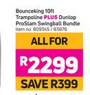 Bounceking 10Ft Trampoline Plus Dunlop Pro Slam Swingball Bundle-For All