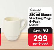 Continental 280ml Blanco Stacking Mugs 6-Pack-Per 6 Pack