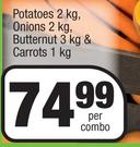 Spar Freshline Potatoes 2Kg, Onions 2Kg, Butternut 3Kg & Carrots 1Kg-Per Combo