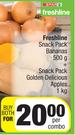 Spar Freshline Snack Pack Bananas 500g + Snack Pack Golden Delicious Apples 1Kg Both For