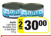 Austin Light Meat Shredded Tuna In Salt Water-For 2 x 170g