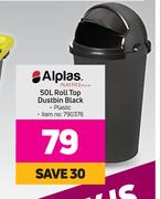 Alplas 50L Roll Top Dustbin Black