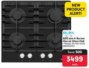 Elba 600mm 4 Burner Gas On Glass Hob 04/T65-450G