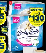 Baby Soft 2 Ply Toilet Tissue Assorted-Any 2 x 9s