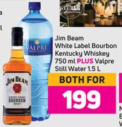 Jim Beam White Label Bourbon Kentucky Whisky 750ml Plus Valpre Still Water 1.5L-Both For 
