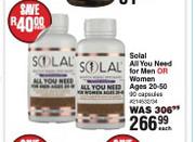 Solal All You Need For Men Or Women Ages 20-50 90 Capsules-Each