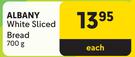 Albany White Sliced Bread-700g Each