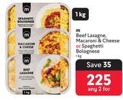 M Beef Lasagne, Macaroni & Cheese Or Spaghetti Bolognese-For 2 x 1Kg