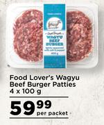 Food Lover's Wagyu Beef Burger Patties-4 x 100g Per Packet