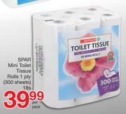 Spar Mini Toilet Tissue Rolls 1 Ply (300 Sheets)-18s Per Pack
