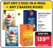 Hug In A Mug Cappuccino (All Variants) 8's Plus Bakers Rusks (All Variants) 450g-Per Combo