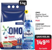 Omo Regular Hand Washing Powder 5Kg Plus Comfort Fabric Conditioner 800ml-Both For