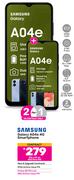 2 x Samsung Galaxy A04e 4G Smartphone-On Red Flexi 150 + On Promo 80