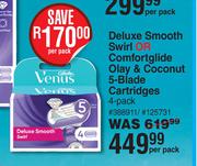 Gillette Deluxe Smooth Swirl Or Comfortglide Olay & Coconut 5-Blade Cartridges 4 Pack-Per Pack