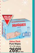 Huggies Value Pack Pure Wipes 12 x 56 Wipes-Per Box