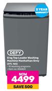 Defy 8Kg Top Loader washing Machine Manhattan Grey DTL 165