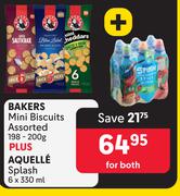 Bakers Mini Biscuits 198-200g Plus Aquelle Splash 6 x 330ml-Both For