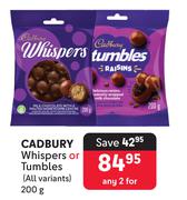 Cadbury Whispers Or Tumbles (All Variants)-For 2 x 200g