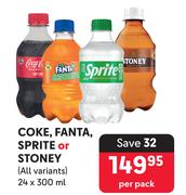 Coke, Fanta, Sprite Or Stoney (All Variants)-24 x 300ml Per Pack