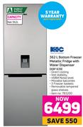 KIC 362L Bottom Freezer Metallic Fridge With Water Dispenser KBF 639