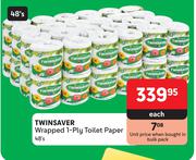 Twinsaver Wrapped 1 Ply Toilet Paper-48's