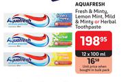 Aquafresh Fresh & Minty, Lemon Mint, Mild & Minty Or Herbal Toothpaste-12 x 100ml