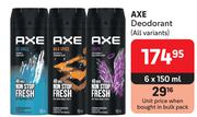 Axe Deodorant (All Variants)-6 x 150ml