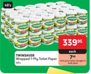 Twinsaver Wrapped 1 Ply Toilet Paper-48's Each