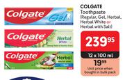 Colgate Toothpaste Regular, Gel, Herbal, Herbal White Or Herbal With Salt-12 x 100ml