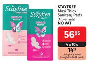 Stayfree Maxi Thick Sanitary Pads (All Variants)-4 x 10's