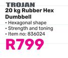 Trojan 20Kg Rubber Hex Dumbbell