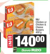 I&J Chicken Or Chicken & Cheese Burgers-For 2 x 400g