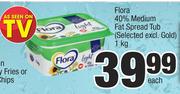 Flora 40% Medium Fat Spread Tub Selected Excl. Gold-1kg Each