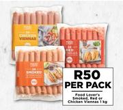Food Lover's Smoked, Red Or Chicken Viennas-1kg Per Pack
