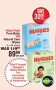 Huggies Value Pack Pure Baby Or Natural Care Wipes 4 x 56 Wipes-Per Pack