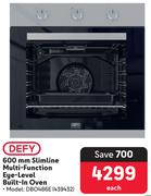 Defy 600mm Slimline Multi-Function Eye -Level Built-In Oven 439432-Each