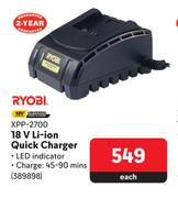 Ryobi 18V Li-Ion Quick Charger  XPP-2700 LED 389898-Each
