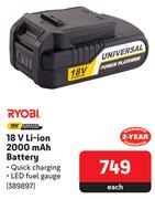 Ryobi 18V Li-Ion 2000mAh Battery 389897-Each