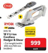 Ryobi 18V Li-Ion Cordless Hedger & Shear XHS-18 443843-Each