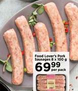 Food Lover's Pork Sausages-8 x 100g Per Pack